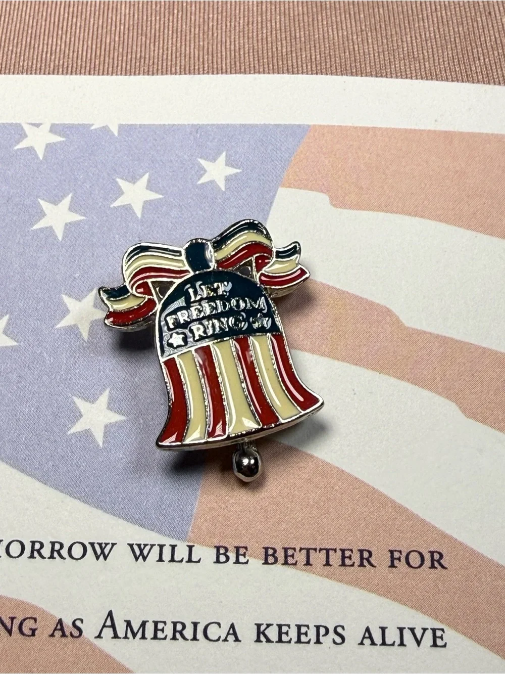 Disney Vintage Let Freedom Ring Enamel Red White Blue Bell 1